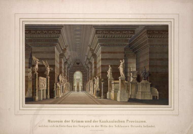 Museum der Krimm und der kaukasischen Provinzen, welches sich im Unterbau des Tempels in der Mitte des Schlosses Orianda befindet.
