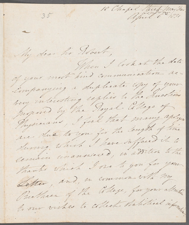 Francis Hawkins to Robert Ker Porter, autograph letter signed