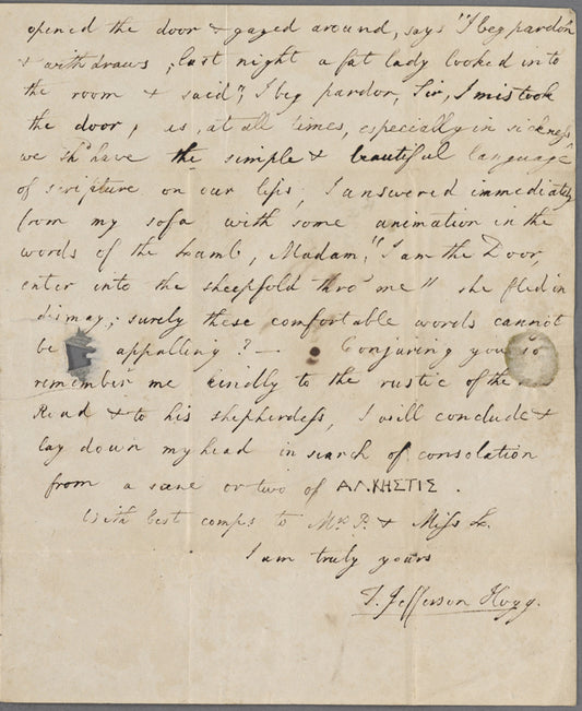 Autograph letter signed to Thomas Love Peacock, 29 April 1819