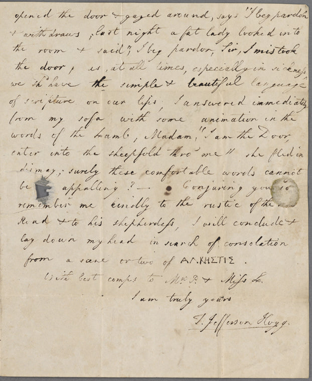 Autograph letter signed to Thomas Love Peacock, 29 April 1819