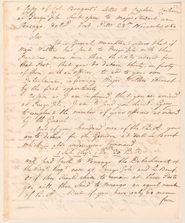 Copy of a letter from Colonel Bouquet to Captain Cochran (enclosure)