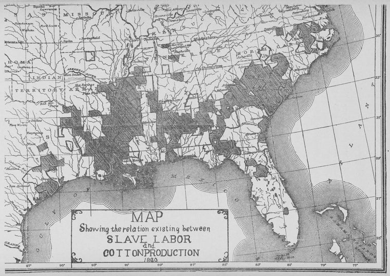 Map showing the relation existing between slave labor and cotton production 1860.
