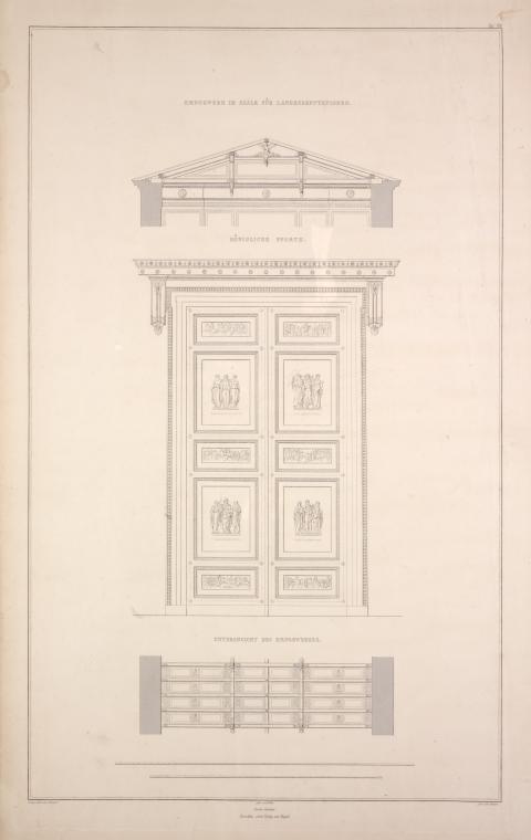 Hængewerk im Saale f[ü]r Landesdeputationen; K[ö]nigliche Pforte; Unteransicht des Hængewerkes.