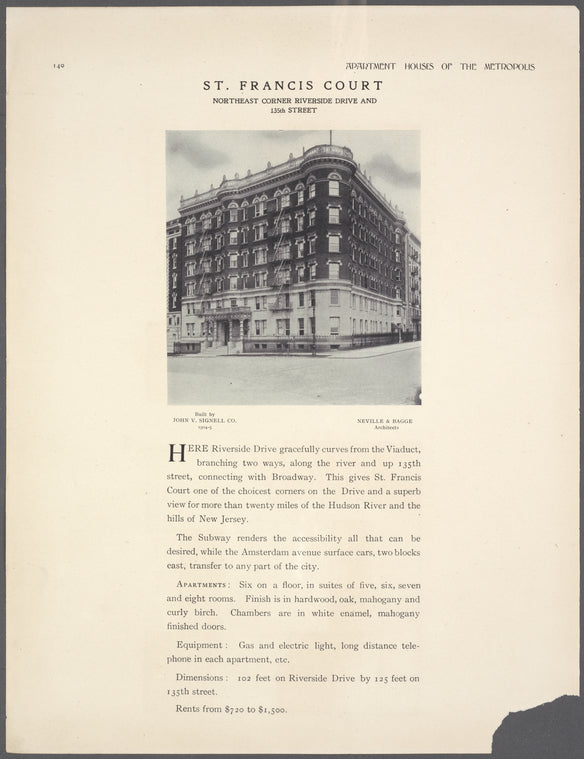 St. Francis Court, northeast corner Riverside Drive and 135th Street.