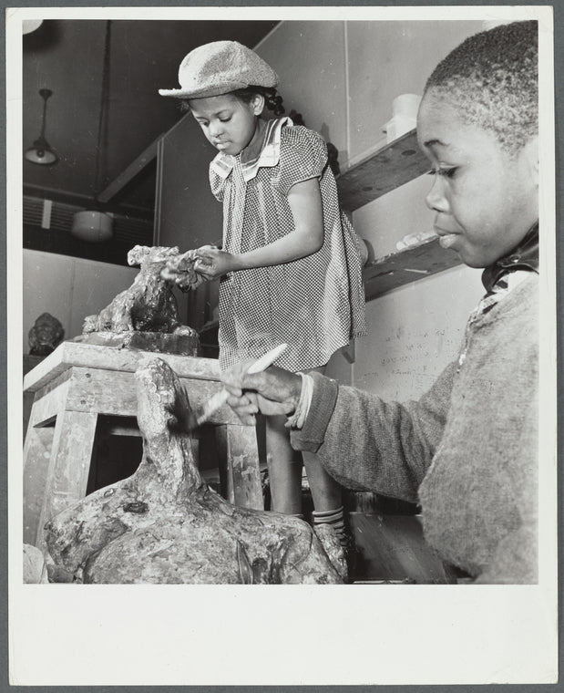 Girl and boy sculpting, Harlem Art Center