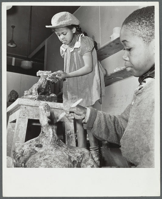 Girl and boy sculpting, Harlem Art Center