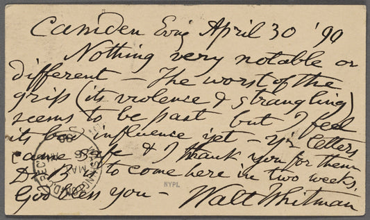 O'Connor, Ellen M., APCS to. Apr. 30, 1890.