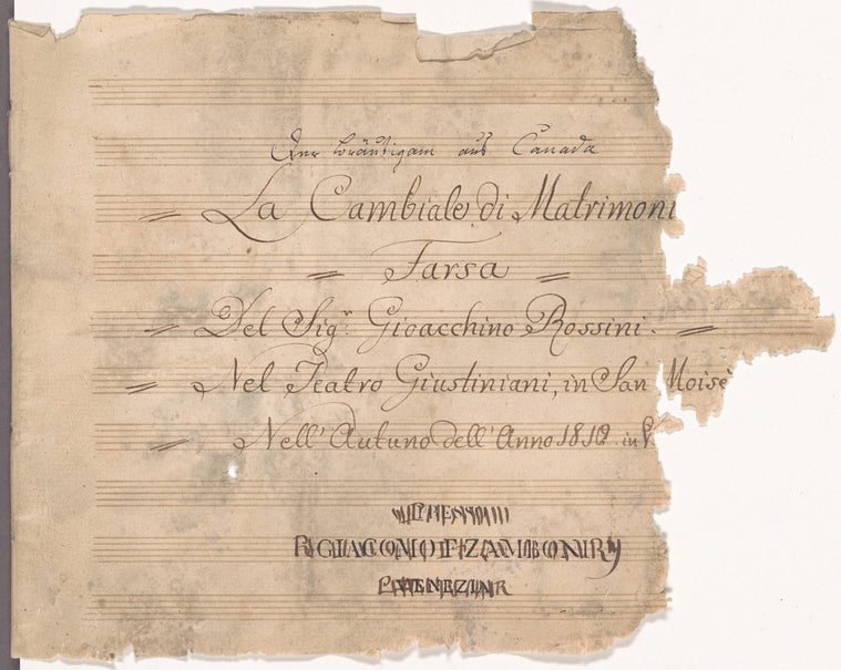La cambiale di matrimonio: farsa/del Sigr. Gioacchino Rossini; nel Teatro giustiniana in San Moisè nell'autuno dell' anno 1810 in Venezia