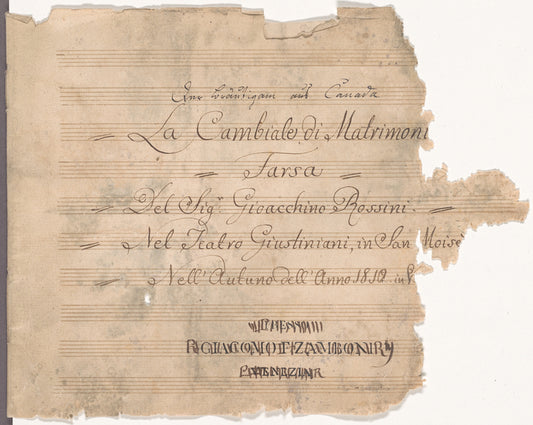 La cambiale di matrimonio: farsa/del Sigr. Gioacchino Rossini; nel Teatro giustiniana in San Moisè nell'autuno dell' anno 1810 in Venezia