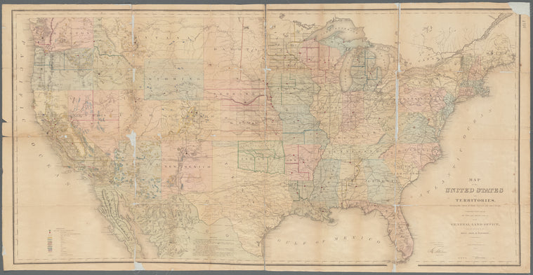 Map of the United States and territories, showing the extent of public surveys and other details