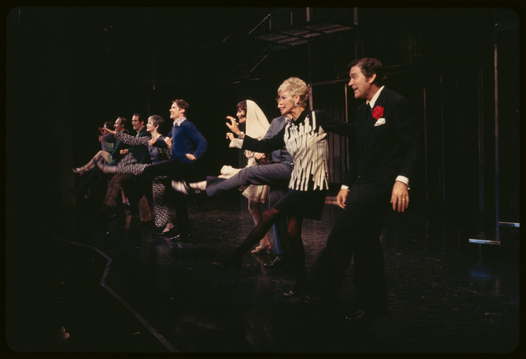 Elaine Stritch, Charles Braswell [right] and ensemble in the stage production Company