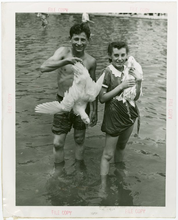 Contests - Duck Chase - Boy and girl with prize ducks