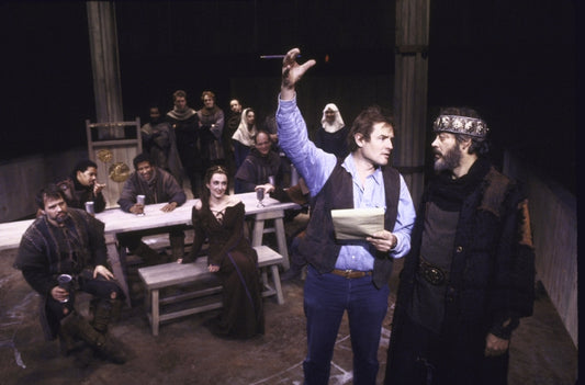 Director Richard Jordan (2R) & actor Raul Julia (R) in rehearsal for the New York Shakespeare Festival production of the play "Macbeth" (New York)