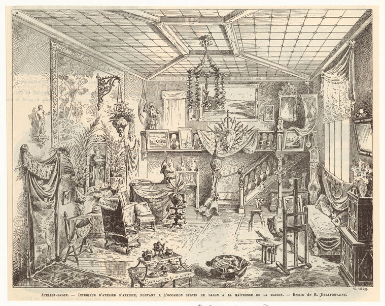 Atelier-salon : Intérieur d'atelier d'artiste, pouvant a l'occasion servir de salon a la maîtresse de la maison