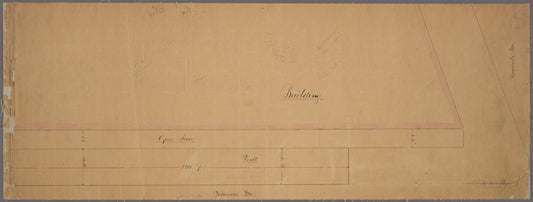 Manuscript map of "building" and "vault" near the corner of Robinson Street and Greenwich Street in Manhattan, New York.