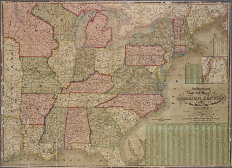Mitchell's national map of the American Republic : or United States of North America, together with maps of the vicinities of thirty-two of the principal cities and towns in the union