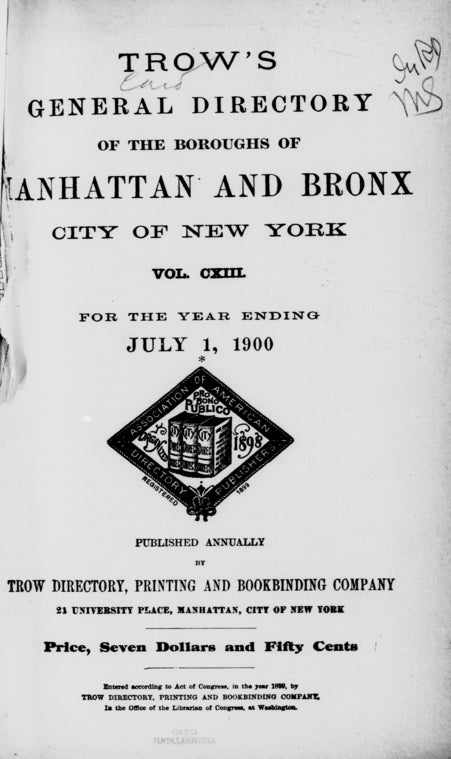 New York City directory: for the year ending July 1, 1900