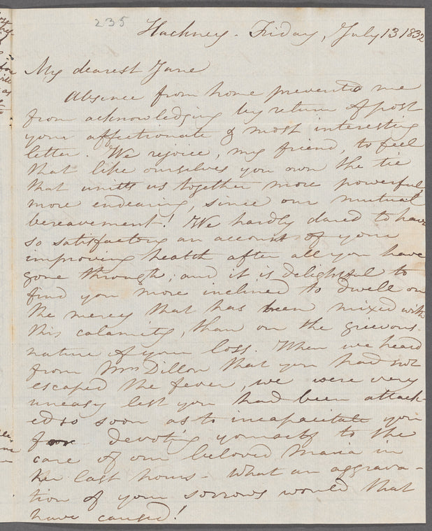 Anna Middleton to Jane Porter, autograph letter signed