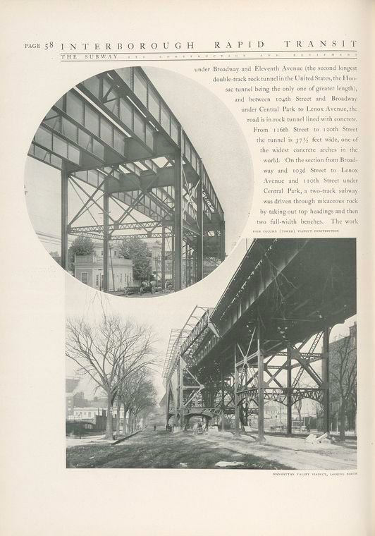 Four column (tower) viaduct construction; Manhattan valley viaduct, looking north.