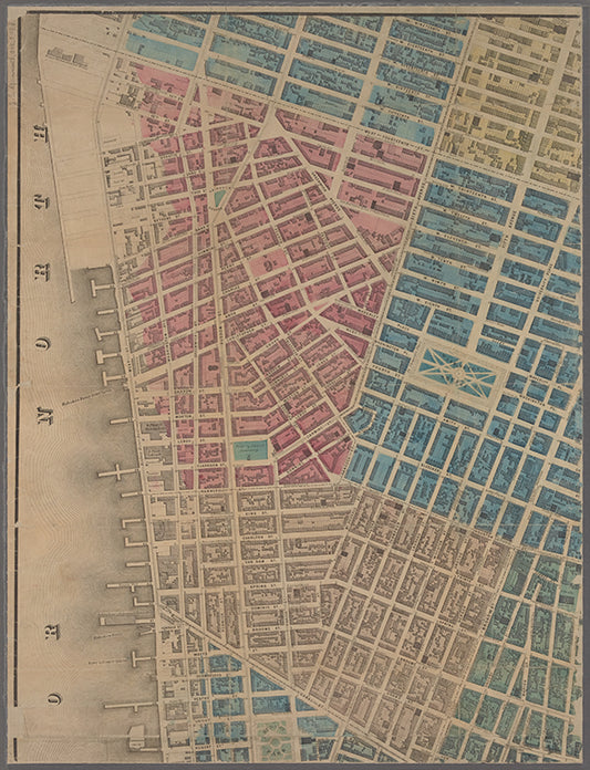 Map shewing the old high water line along the shores of Brooklyn & New York together with the pier lines as established by law [cartographic material] / R. Graves, City Surveyor.