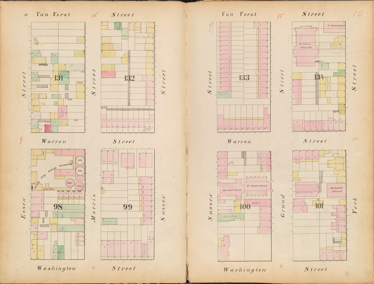 Jersey City, V. 1, Double Page Plate No. 10 [Map bounded by Van Vorst St., York St., Washington St., Essex St.]