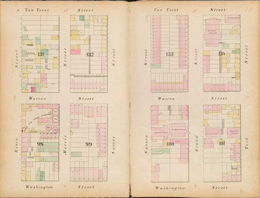 Jersey City, V. 1, Double Page Plate No. 10 [Map bounded by Van Vorst St., York St., Washington St., Essex St.]