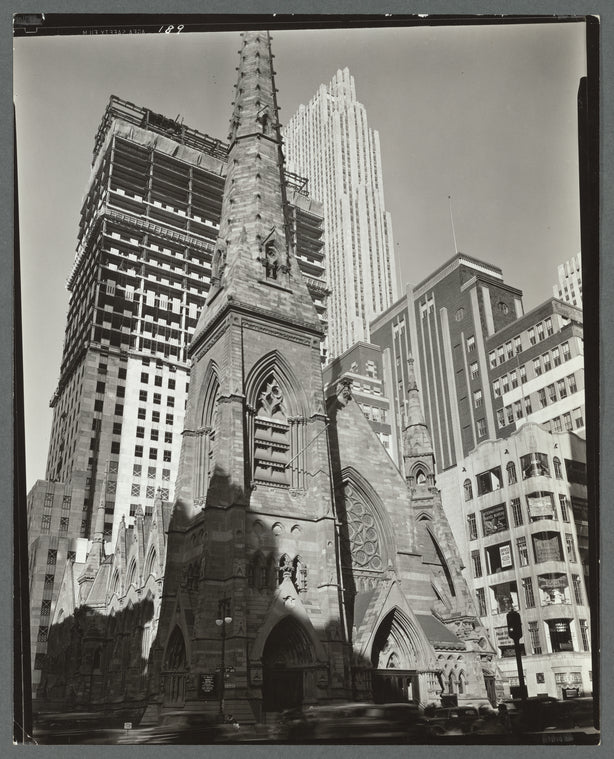 Rockefeller Center: Collegiate Church of St. Nicholas in foreground, Fifth Avenue and 48th Street