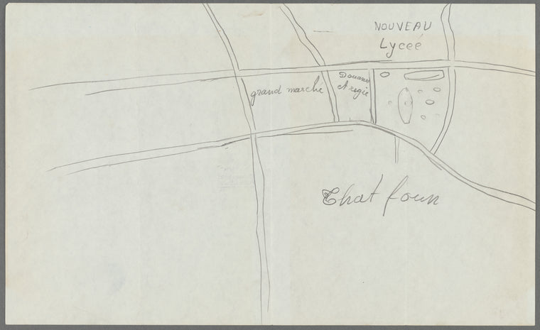 Pencil sketch of part of Xieng Khouang, province, Laos : showing the location of That Foun In the historic district of Muang Khoun town