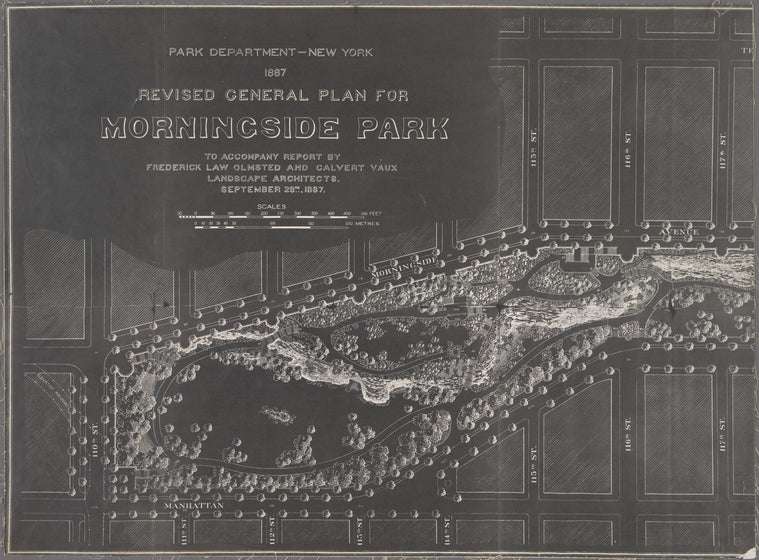 Revised general plan for Morningside Park, to accompany report by Frederick Law Olmsted and Calvert Vaux . . . September 28th, 1887.