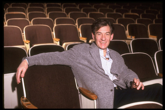 Actor Ian McKellan sitting in theater during rehearsal for production of "Richard III" at the Brooklyn Academy of Music (BAM) (New York)