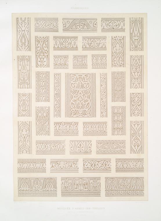 Arabesques : mosquée d'Ahmed-ibn-Touloun, détails d'ornementation (IXe. siècle)