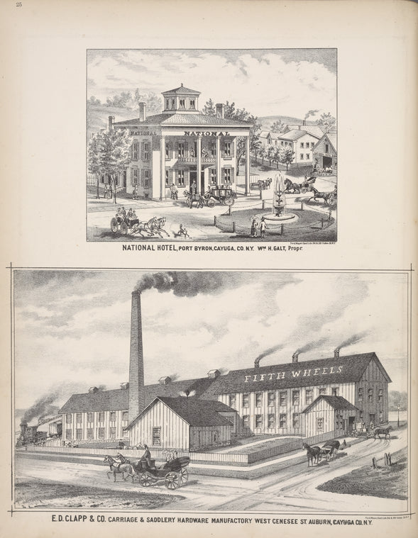 National Hotel, Port Byron, Cayuga, Co. N.Y. W.m H. Galt, Propr.; E.D. Clapp & Co. Carriage & Saddlery Hardware Manufactory West Genesee St. Auburn, Cayuga Co., N.Y.