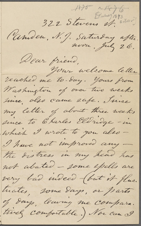 O'Connor, Ellen M., ALS to. Jul. 26, [1873].