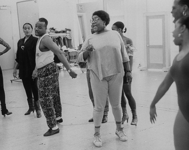 Mary Bond Davis (C) rehearsing a scene from the Broadway production of the musical "Jelly's Last Jam".