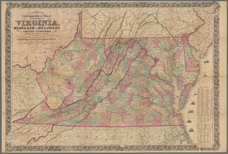 Colton's new topographical map of the states of Virginia, Maryland and Delaware : showing also eastern Tennessee & parts of other adjoining states, all the fortifications, military stations, rail roads, common roads and other internal improvements