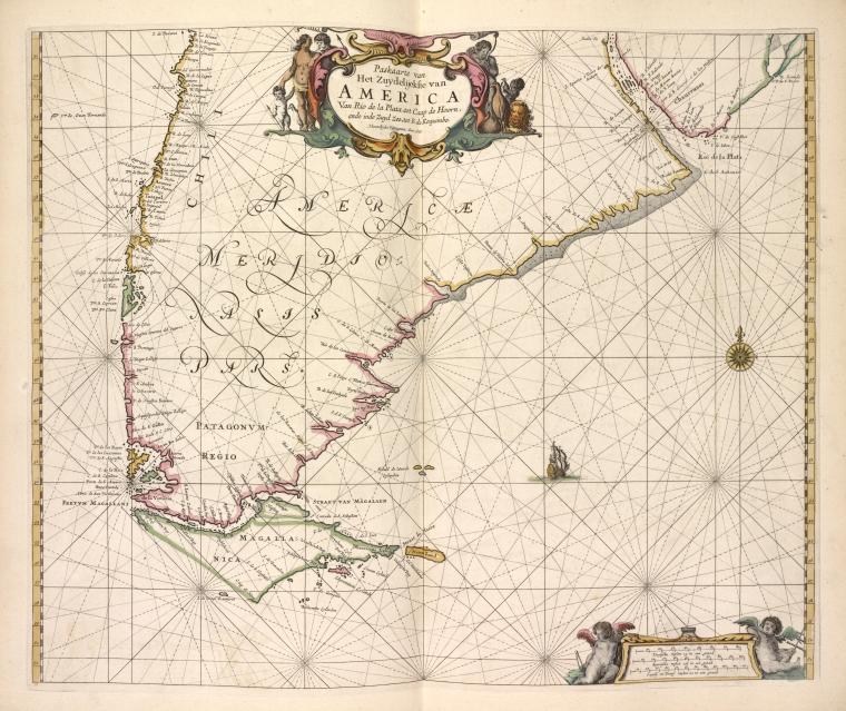Paskaarte van het zuydelijckste van America, van Rio de la Plata tot Caap de Hoorn, ende inde Zuyd Zee, tot B. de Koquimbo.