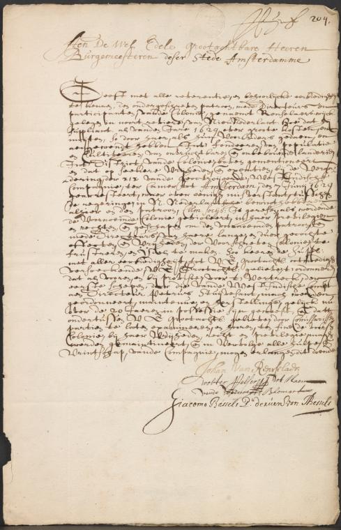 Petition of Johan van Rensselaer, Patroon of Rensselaerwyck, and his partners, to the Burgomasters of Amsterdam in Holland, asking intervention and correction of abuses by Stuyvesant against the liberties of the said colony.