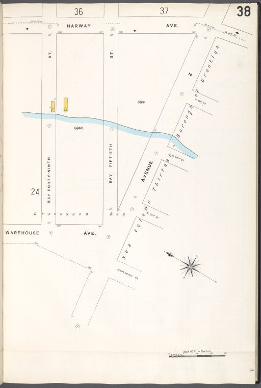 Brooklyn V. 12, Plate No. 38 [Map bounded by Harway Ave., Avenue Z, Warehouse Ave.]