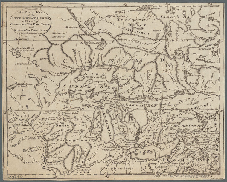 An exact map of the five great lakes with part of Pensilvania, New York, Canada, and Hudsons Bay territories: from the best surveys
