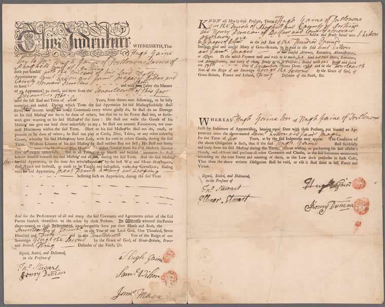 Indenture of apprenticeship of Hugh Gaine to Samuel Wilson and James Magee
