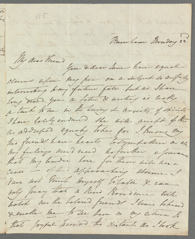 Harriet Canning to Anna Maria Porter, autograph letter signed