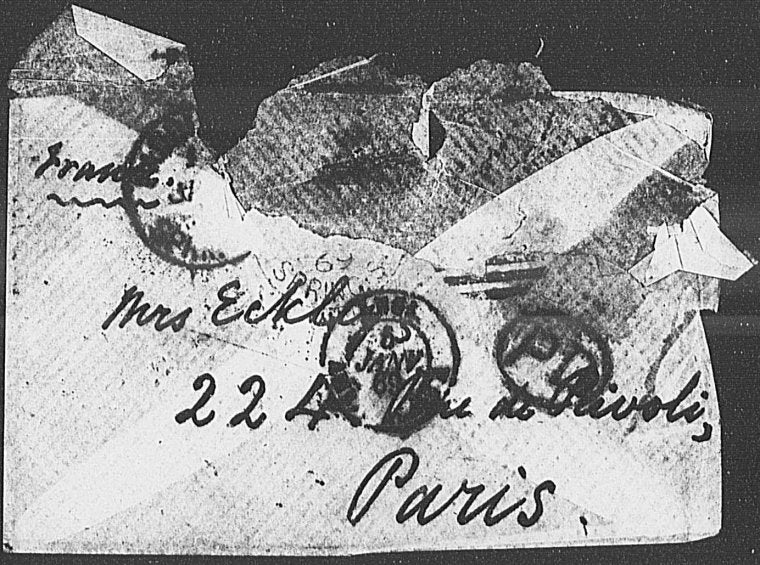 Eckley, Mrs. Sophia May. 9 ALS to. 7, Le Havre, Siena, London, Aug. 19, 1858-Dec. 4, 1869; 2, London, undated