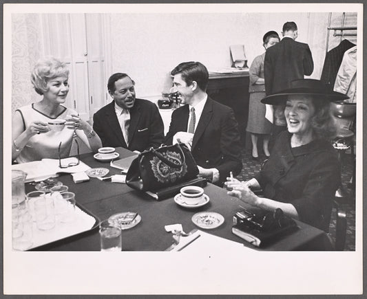 Margaret Leighton, playwright Tennessee Williams, Patrick O'Neal and Bette Davis in rehearsal for the stage production The Night of the Iguana