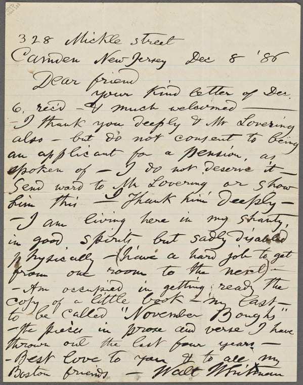 Baxter, Sylvester, ALS to. Dec. 8, 1886.