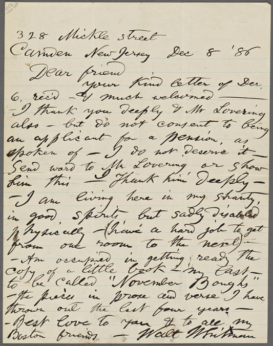 Baxter, Sylvester, ALS to. Dec. 8, 1886.