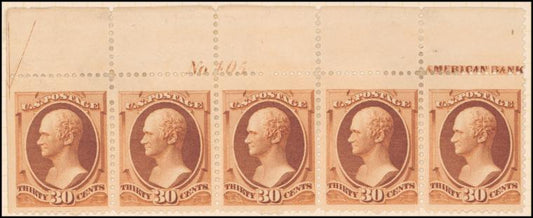 30c orange brown Hamilton imprint horizontal strip