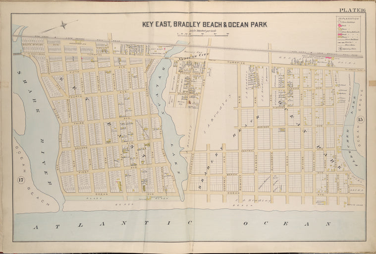 Monmouth County, Double Page Plate No. 16 [Map Bounded by Turnpike, Fletcher Lake, Atlantic Ocean, Shark River]