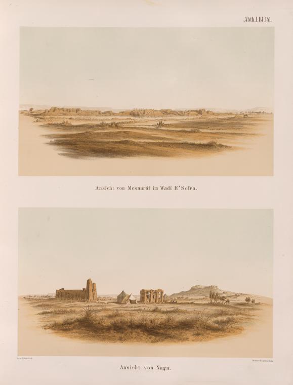 Ansicht von Mesaurât im Wadi E'Sofra [Mu.sawwarat al-.Sufrah Site]; Ansicht von Naga.