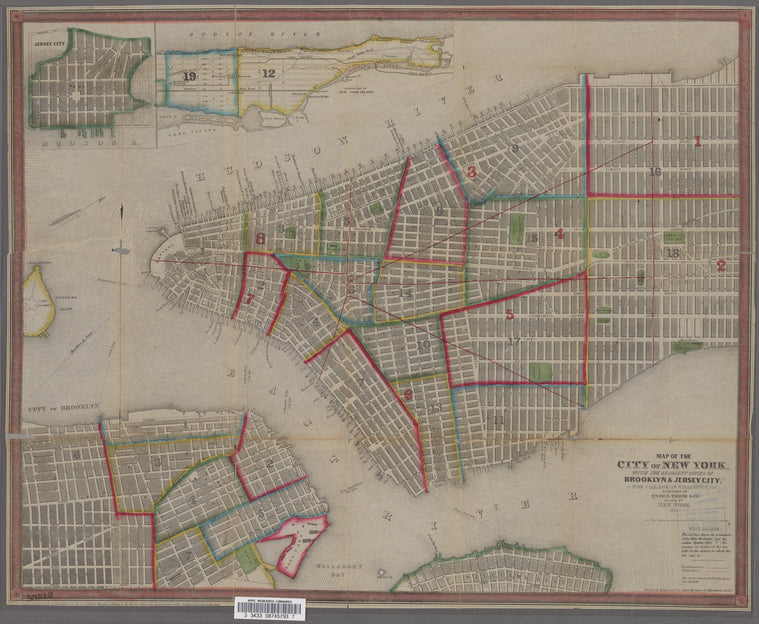 Map of the City of New York with the adjacent cities of Brooklyn & Jersey City & the Village of Williamsburg
