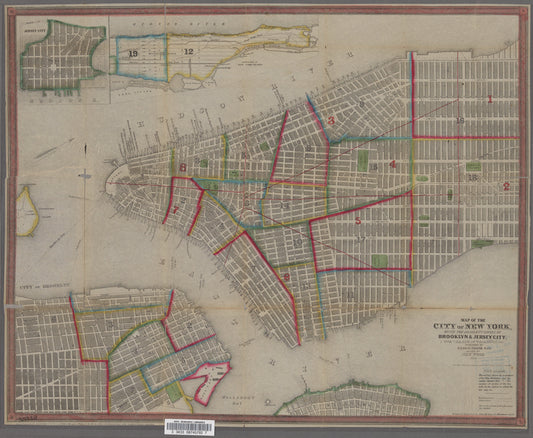 Map of the City of New York with the adjacent cities of Brooklyn & Jersey City & the Village of Williamsburg